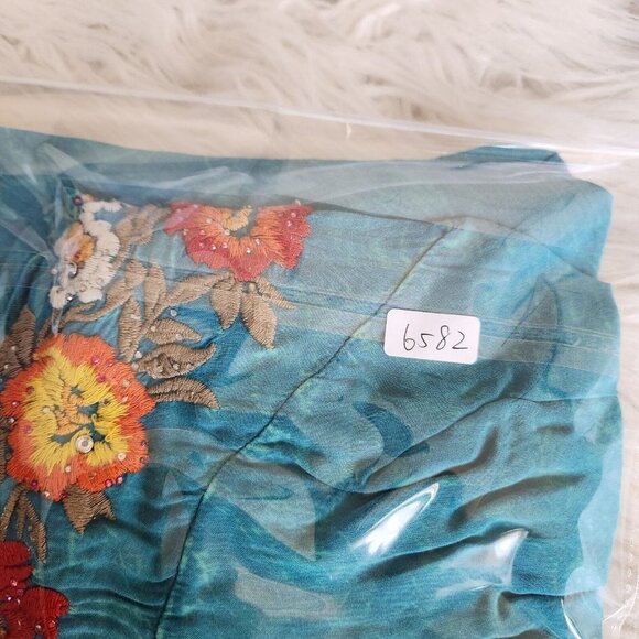 T-Party Turquoise Swing Dress size Large Embroidery Boho Hippie Sleeveless - Picture 16 of 16